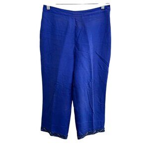 Vintage 90s ICE Womens Blue Silk Pants With Sequin Hem Size 8